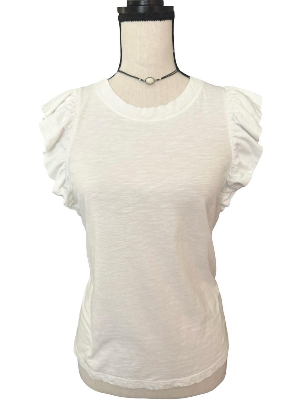 Banana Republic Women's Malibu Tee White Ruffle Flutter Sleeve Top Small Stretch